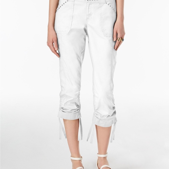 INC Curvy-Fit Studded Cargo Pants- Washed White - Picture 3 of 3